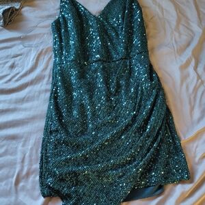 Crystal Doll Teal Sequin Mini Dress
